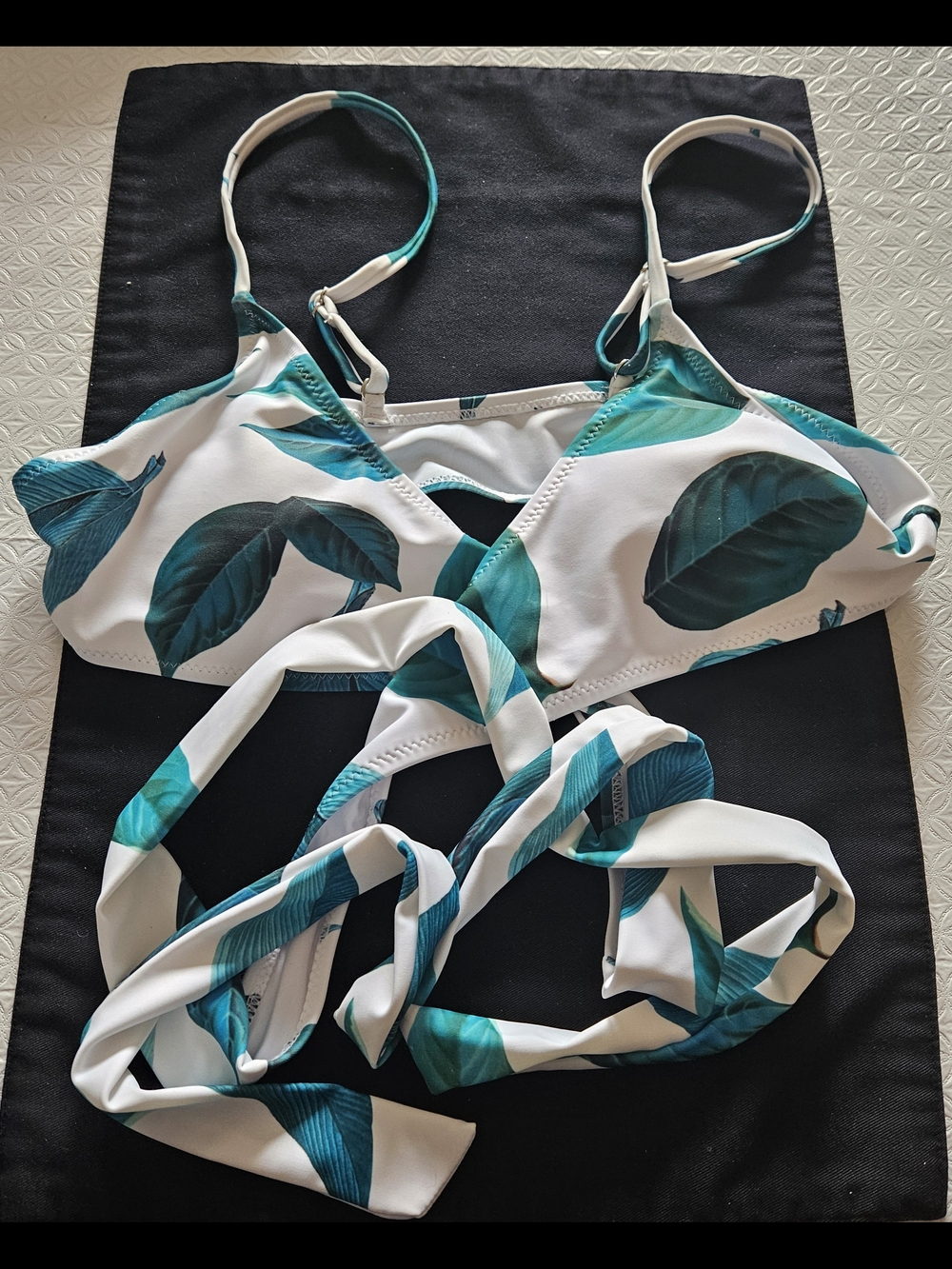 White Bikini with Teal Leaf Print